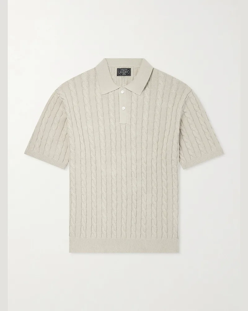 Beams Plus Cable-Knit Cotton Polo Shirt Gray