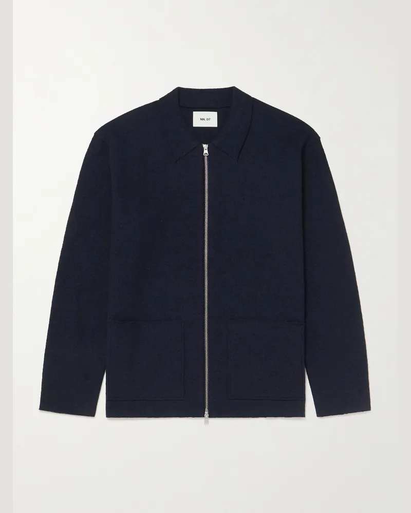 NN 07 Jonas 6398 Brushed-Wool Zip-Up Cardigan Blue