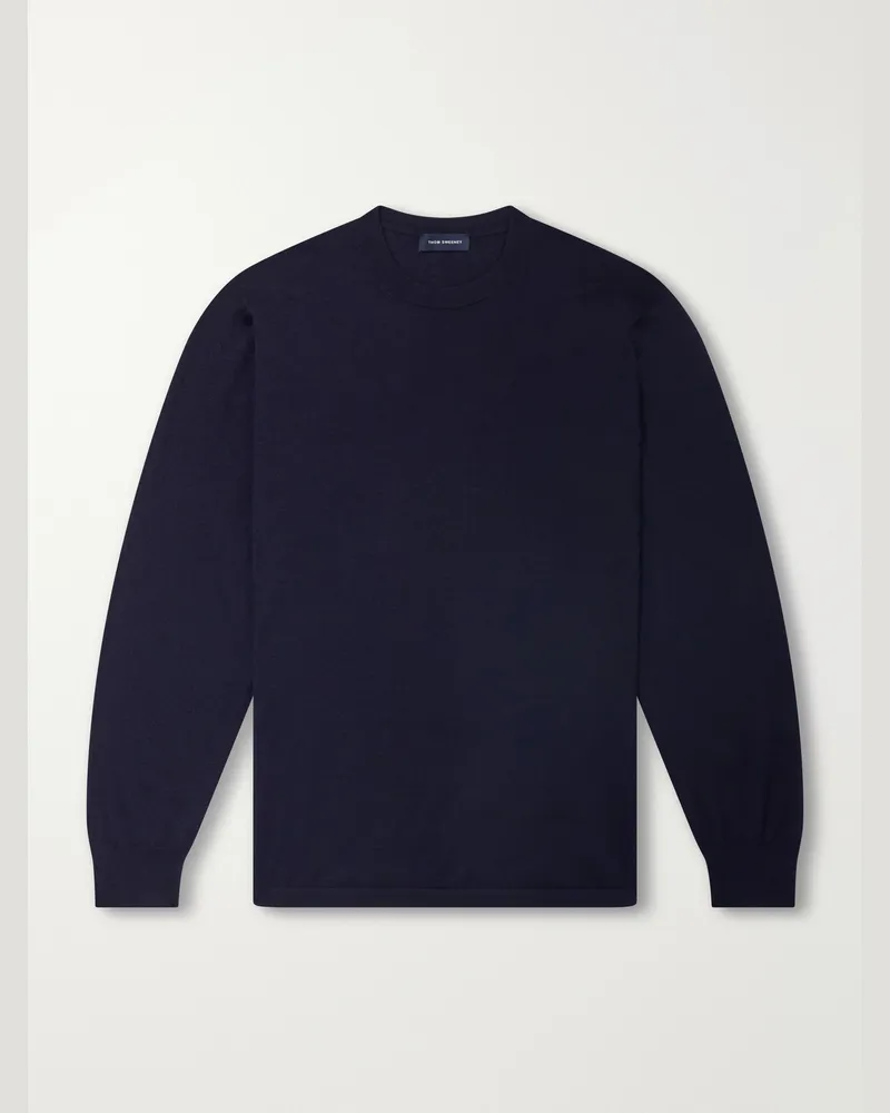 Thom Sweeney Cashmere and Silk-Blend Sweater Blue