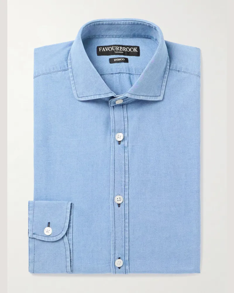 Favourbrook Burlington Cutaway-Collar Indigo-Dyed Cotton-Chambray Shirt Blue