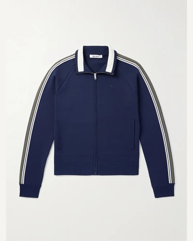 Wales Bonner Trainingsjacke aus Waffelstrick mit Logostickerei und Streifen Blau