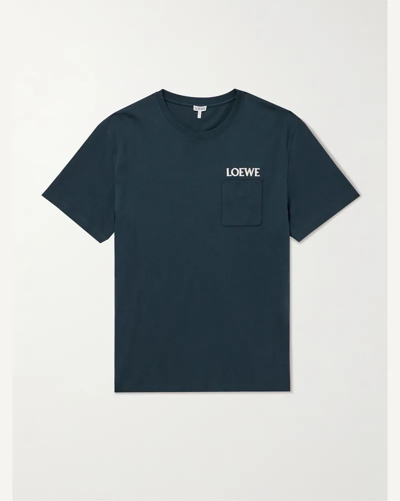 Loewe Logo-Embroidered Cotton-Jersey T-Shirt Blue