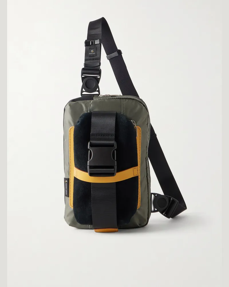 MASTER PIECE Sling Suede and Leather-Trimmed Nylon-Twill Messenger Bag Multi