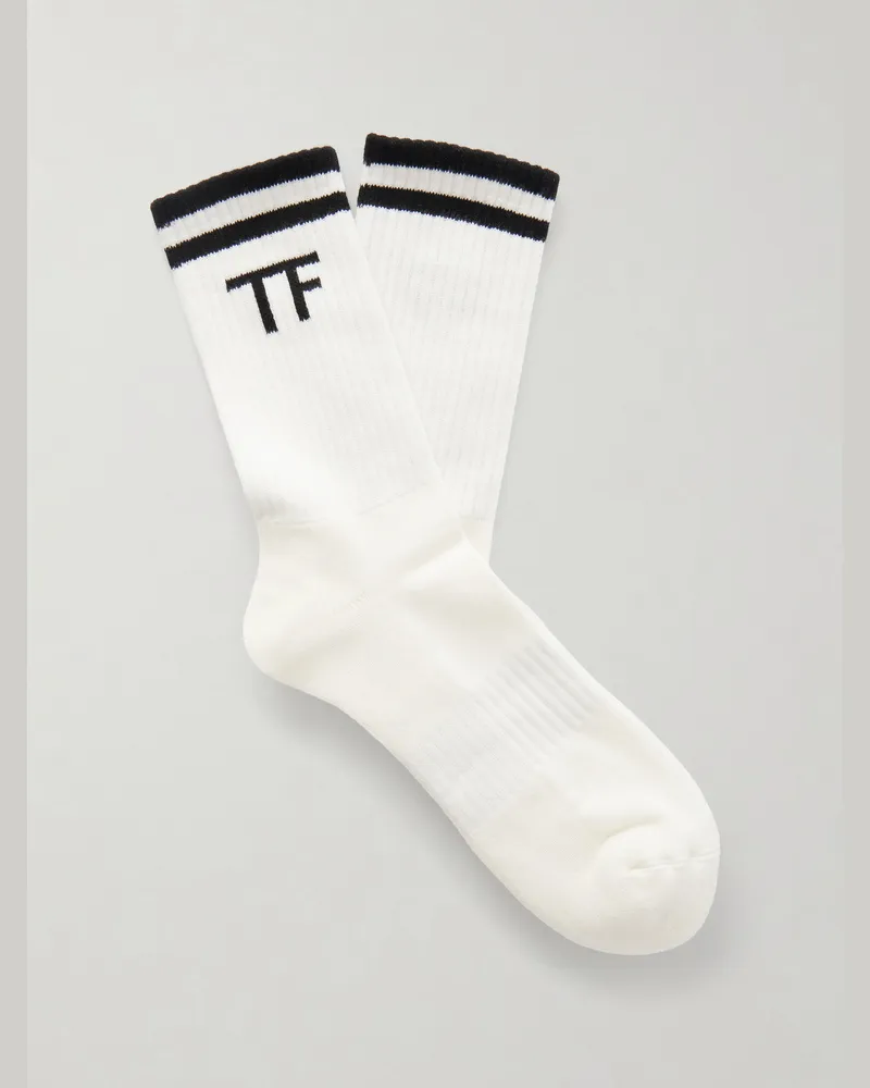 Tom Ford Ribbed Cotton-Blend Socks White