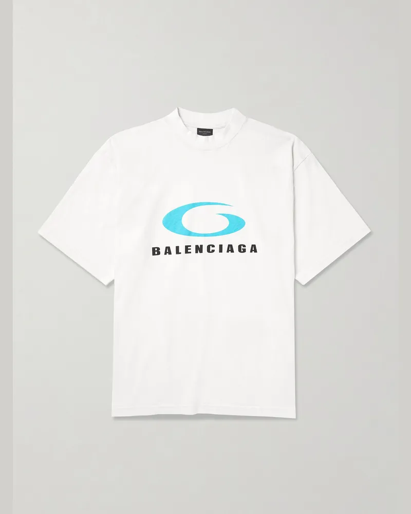 Balenciaga Oversized Logo-Print Cotton-Jersey T-Shirt White