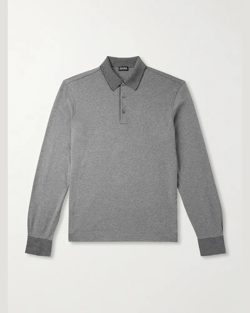 Ermenegildo Zegna Pullover mit Polokragen aus Baumwoll-Piqué Grau