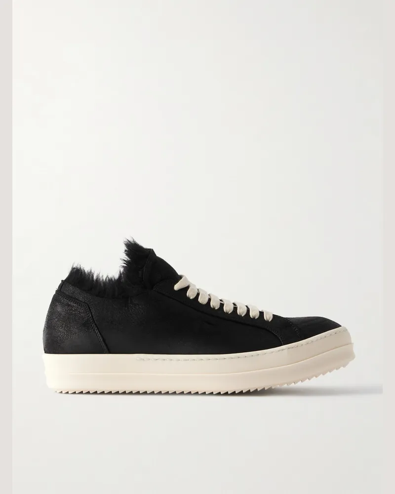 Rick Owens Curly Sneakers aus Leder mit Shearling-Futter Schwarz