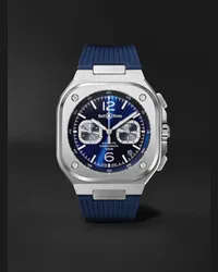 Bell & Ross BR 05 Chronograph 40 mm Uhr aus Edelstahl mit automatischem Aufzug und Kautschukarmband, Ref.-Nr.: BR05C-BUBU-ST/SRB Blau