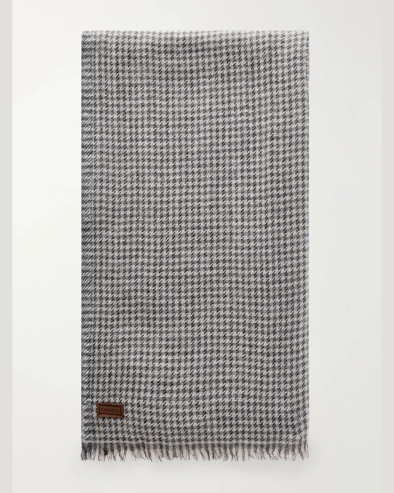 Canali Houndstooth Wool and Cashmere-Blend Scarf Gray