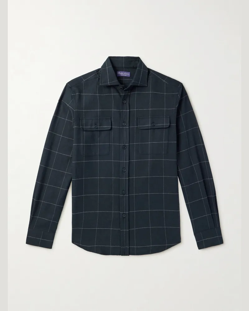 Ralph Lauren Kariertes Hemd aus Baumwollflanell Blau