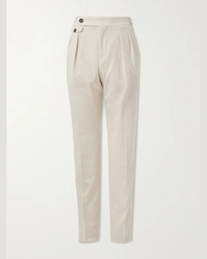 Brunello Cucinelli Gerade geschnittene Hose aus Cord aus einer Baumwollmischung mit Falten Neutral