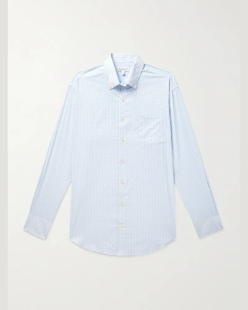 Peter Millar Hanford kariertes Hemd aus Twill mit Button-Down-Kragen Blau