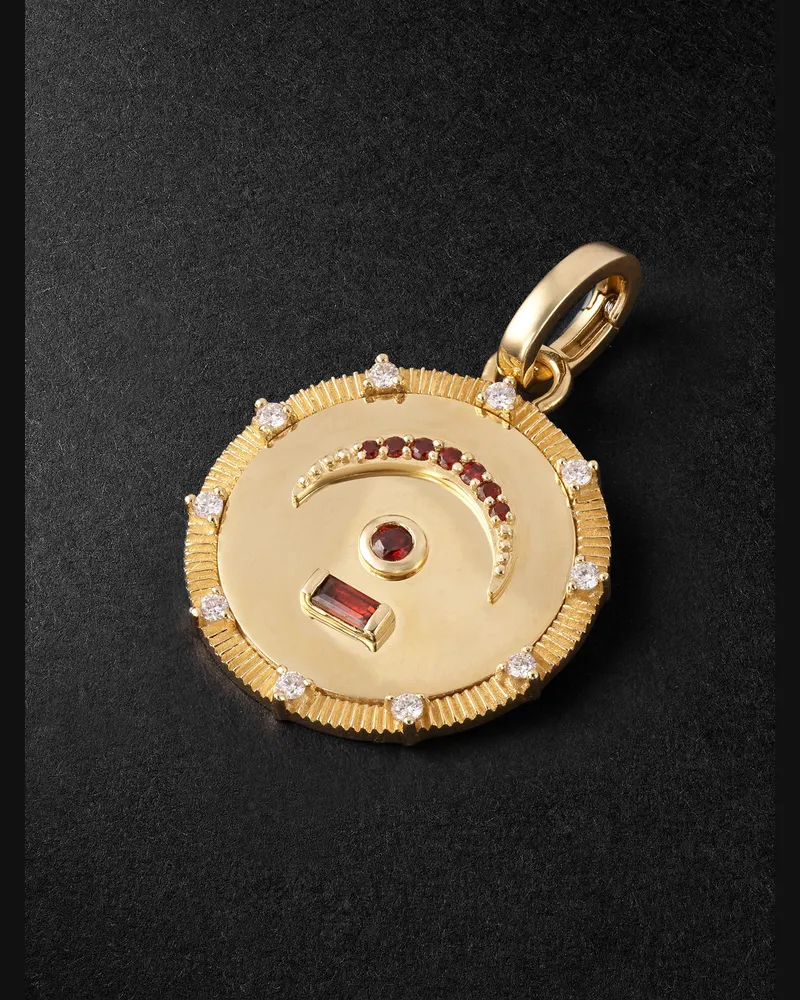 FOUNDRAE Pause Anhänger aus 18 Karat Gold mit Granaten und Diamanten Gold
