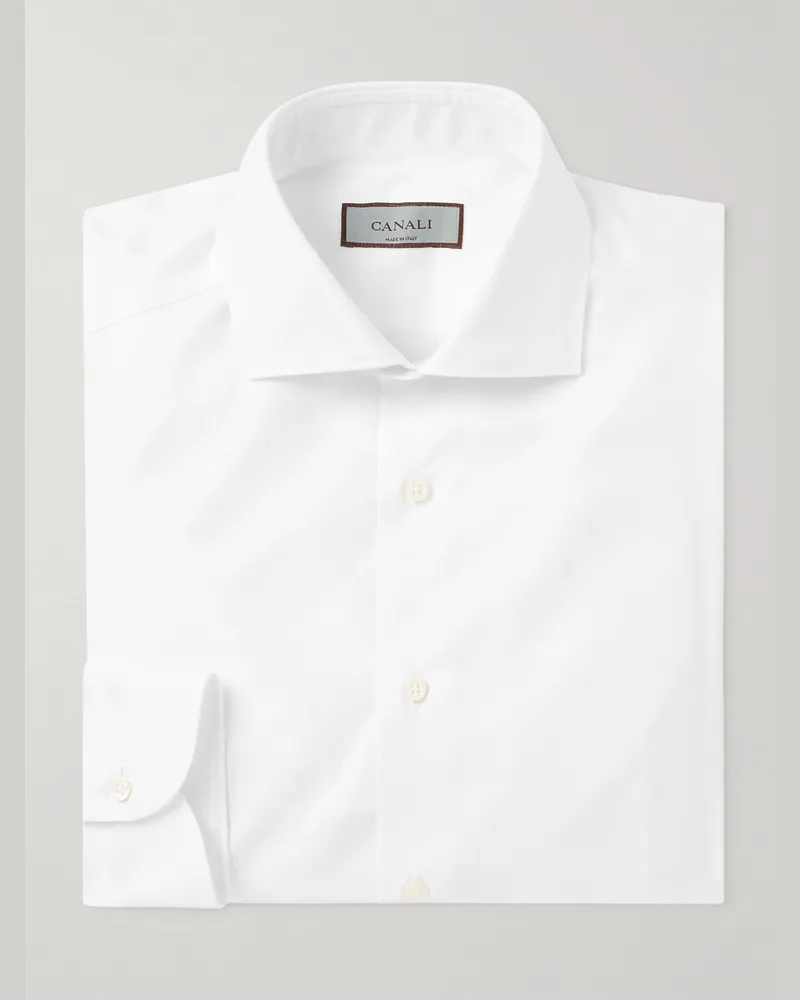 Canali Hemd aus Baumwoll-Twill mit Cutaway-Kragen Weiß