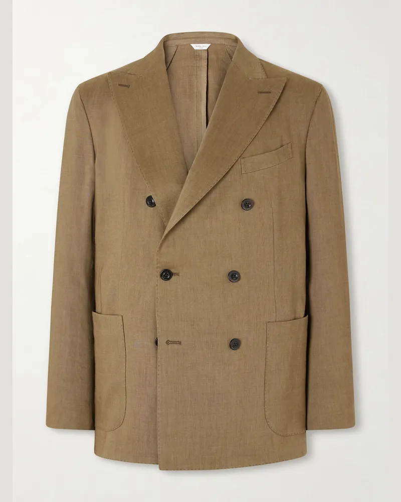 Boglioli Doppelreihiges Sakko aus einer Mischung aus Leinen, Schurwolle und Mohair Grün