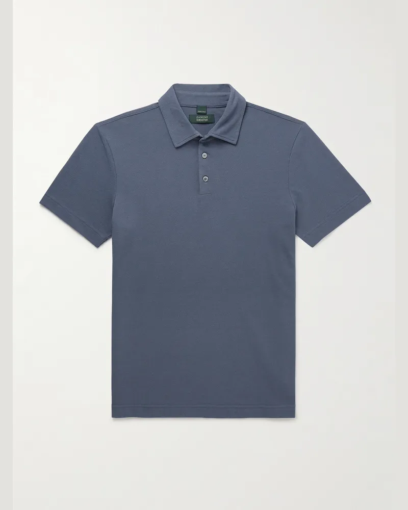 Incotex Zanone schmal geschnittenes Polohemd aus IceCotton-Baumwolle Blau
