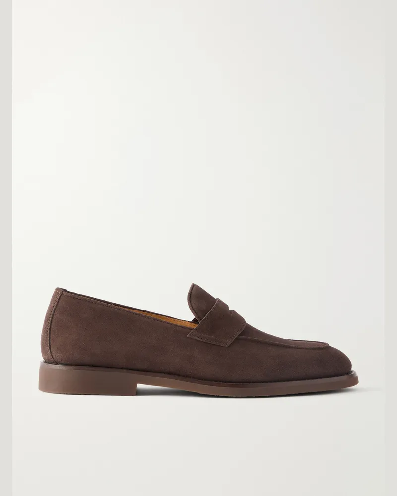 Brunello Cucinelli Flex Suede Penny Loafers Brown