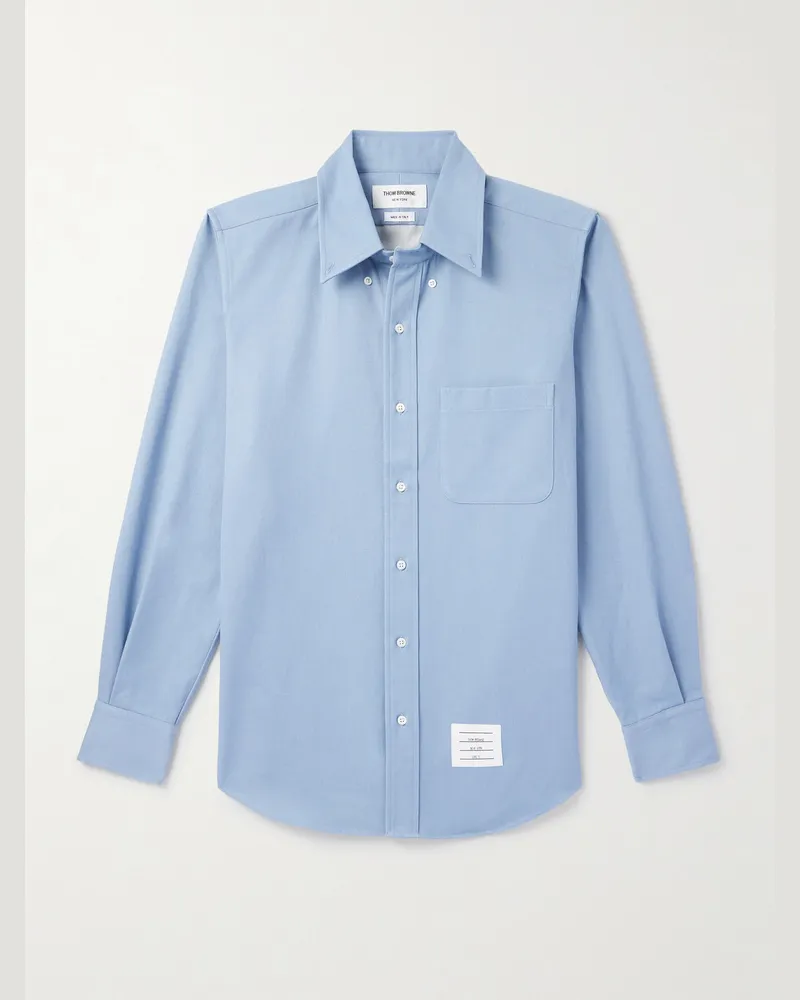 Thom Browne Hemd aus Baumwoll-Twill mit Button-Down-Kragen und Logoapplikation Blau