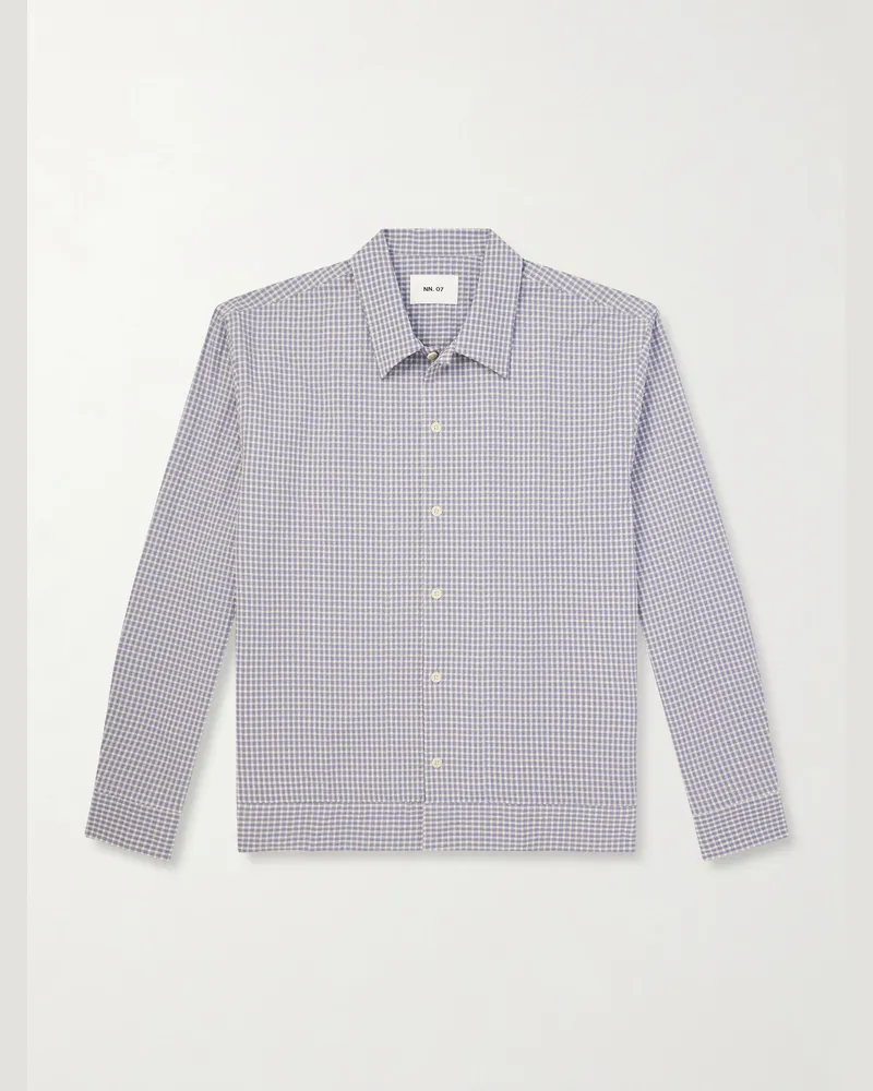 NN 07 Reed 50057 Hemd aus kariertem Seersucker aus einer Biobaumwollmischung Blau