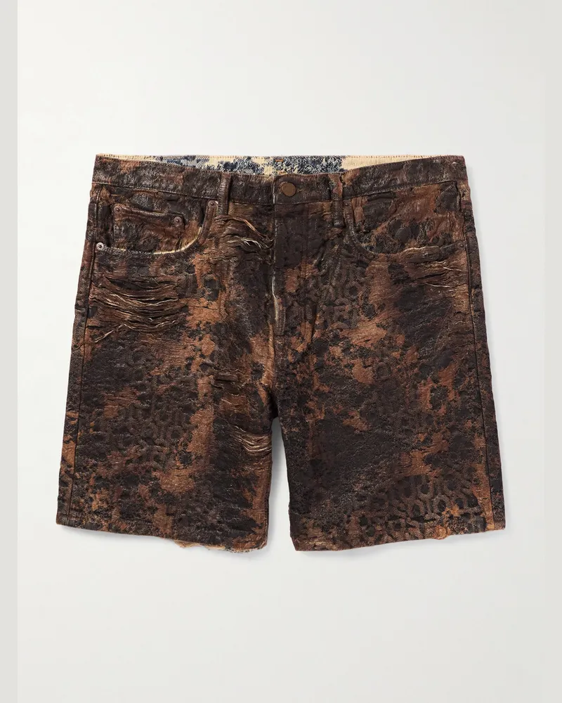 Acne Studios Roman schmal und gerade geschnittene Shorts aus beschichtetem Denim in Distressed-Optik Braun