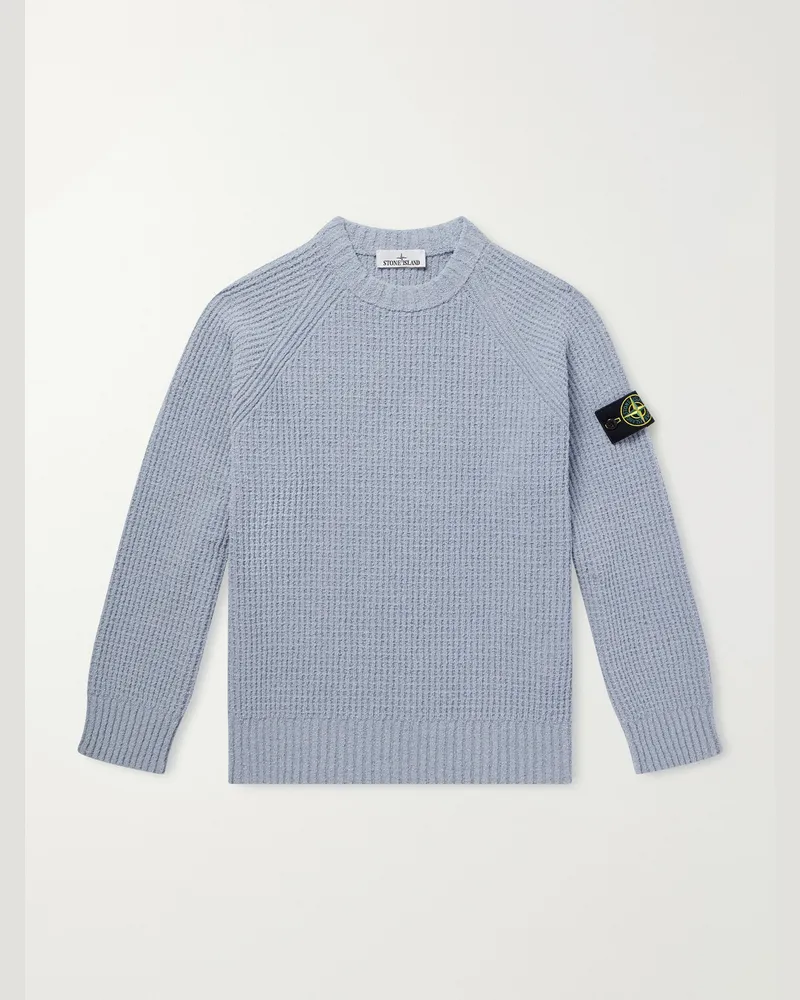Stone Island Logo-Appliquéd Ribbed Cotton-Blend Sweater Blue