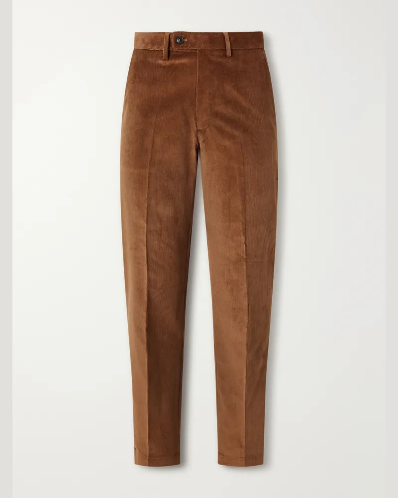 PURDEY Straight-Leg Cotton-Blend Corduroy Trousers Brown