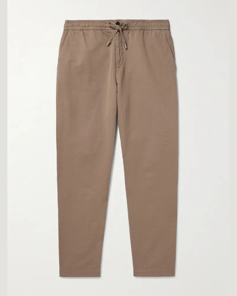 MR P. James Straight-Leg Cotton and Linen-Blend Twill Drawstring Trousers Brown