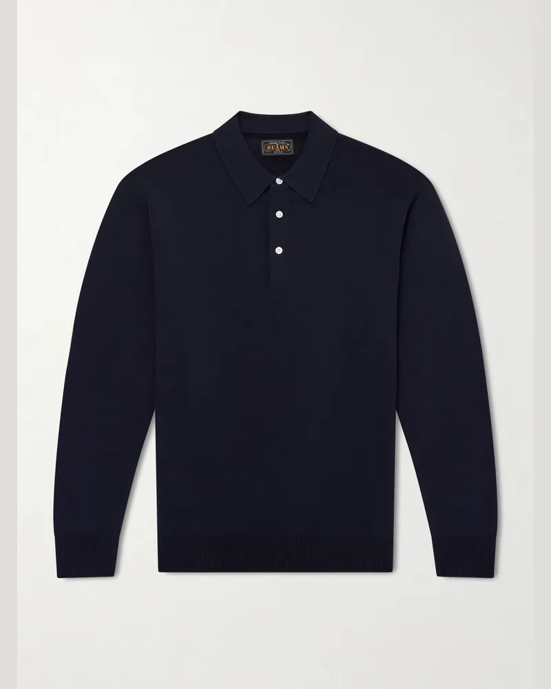 Beams Plus Knitted Polo Shirt Blue