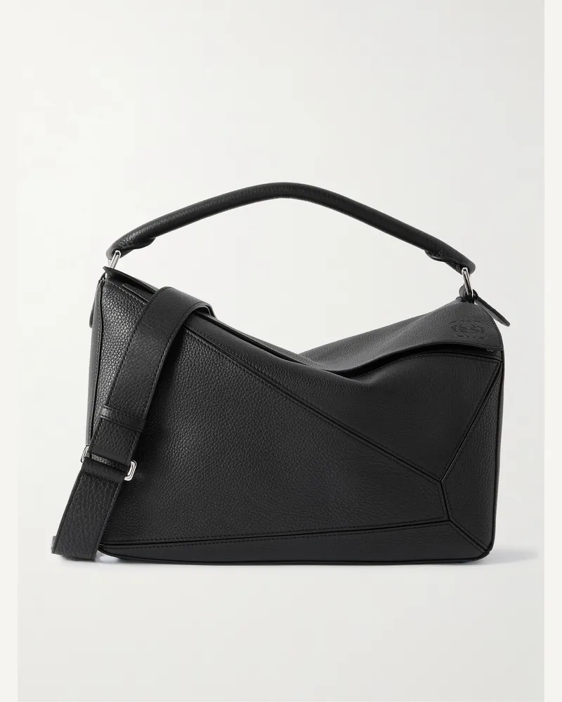 Loewe Puzzle Edge Large Logo-Debossed Full-Grain Leather Messenger Bag Black