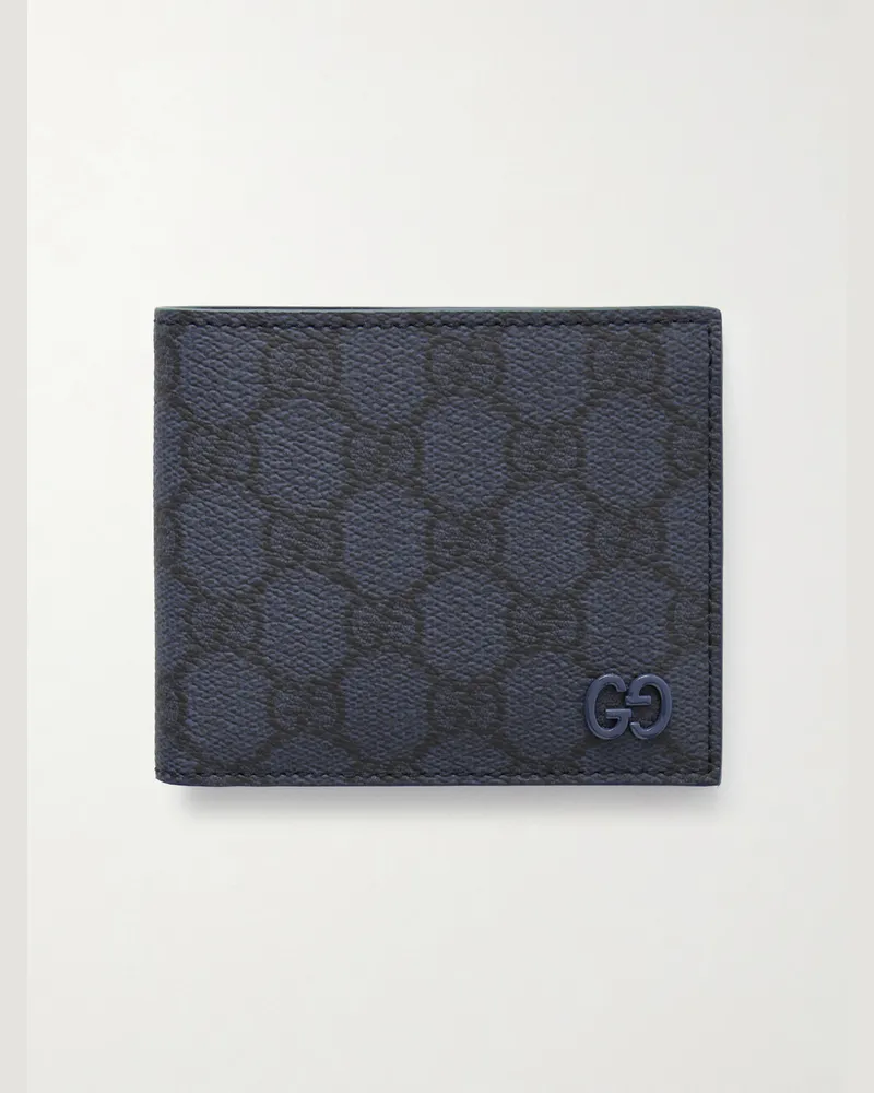 Gucci GG Supreme Monogrammed Coated-Canvas and Leather Billfold Wallet Blue