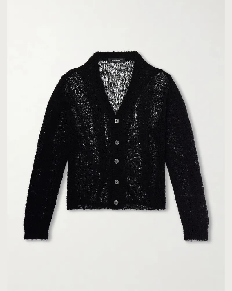 Our Legacy Academy Open-Knit Linen-Blend Cardigan Black