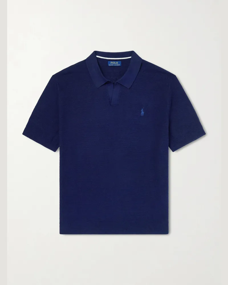 Ralph Lauren Cotton and Linen-Blend Piqué Polo Shirt Blue