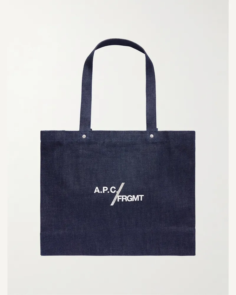 A.P.C. Fragment Logo-Print Canvas Tote Bag Blue