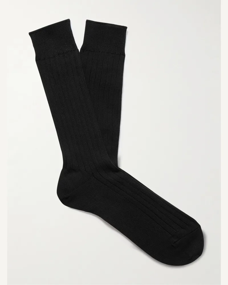 MR P. Ribbed Cotton-Blend Socks Black