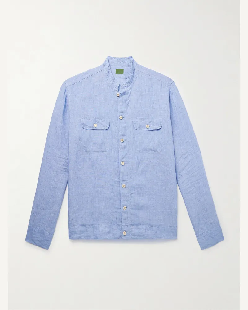 Sid Mashburn Bruce Hemd aus Leinen mit Mandarinkragen Blau
