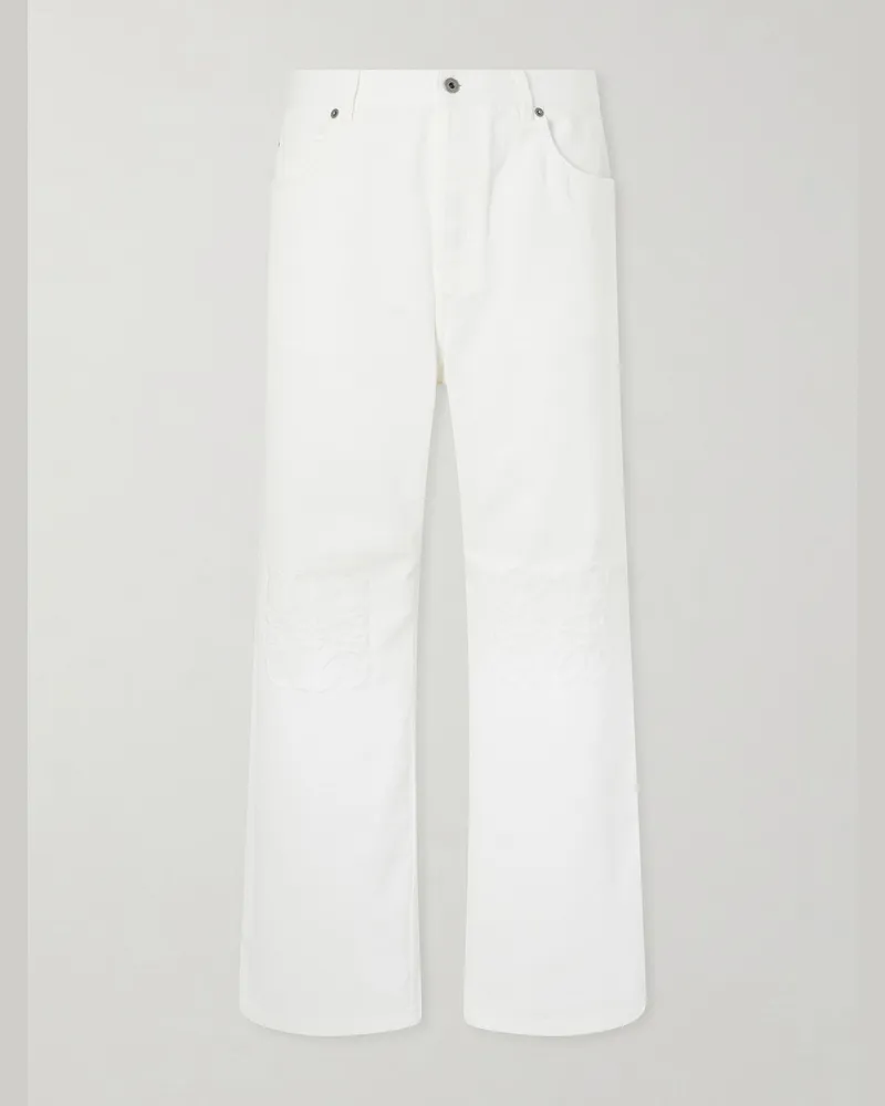 Loewe Wide-Leg Anagram-Embroidered Jeans White