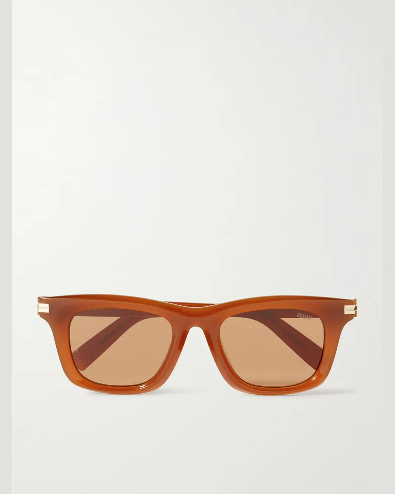 Ermenegildo Zegna Sonnenbrille mit eckigem Rahmen aus Azetat Braun