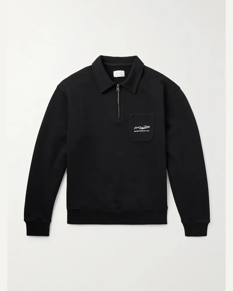 Aimé Leon Dore Pullover aus Baumwoll-Jersey mit Logoprint und kurzem Reißverschluss Schwarz
