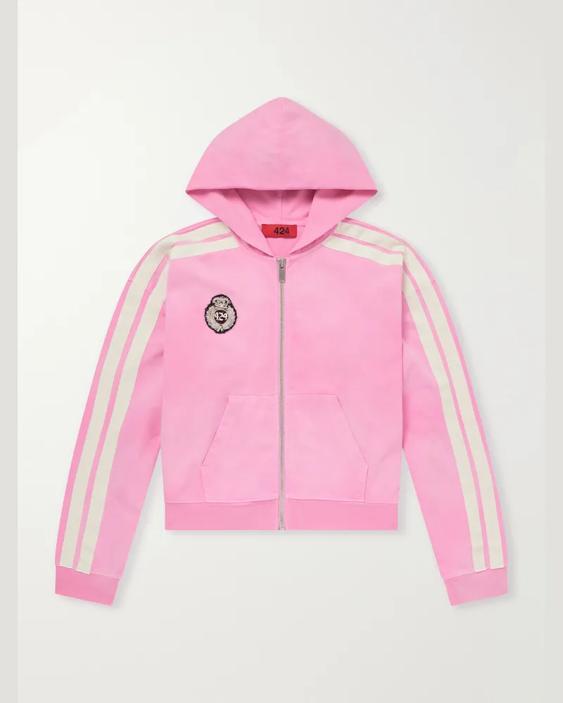 FourTwoFour on Fairfax Academy Logo-Appliquéd Cotton-Jersey Zip-Up Hoodie Pink