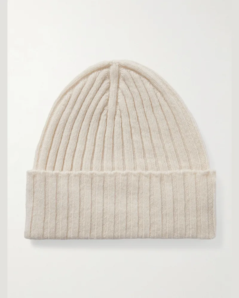 De Petrillo Beanie aus einer Merinowoll-Kaschmirmischung in Rippstrick Neutral