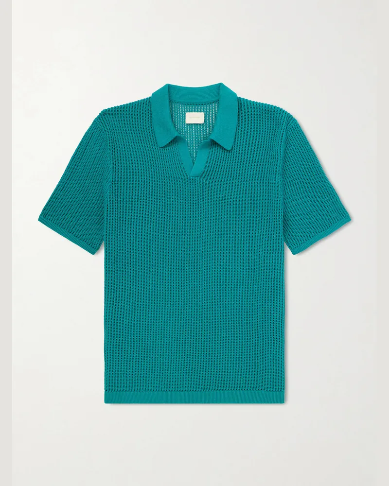 Aimé Leon Dore Open-Collar Open-Knit Cotton Polo Shirt Green