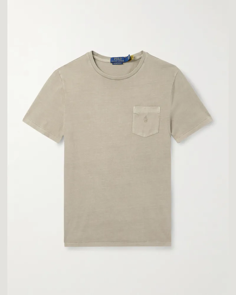 Ralph Lauren Schmal geschnittenes T-Shirt aus Baumwoll-Jersey mit Logostickerei Neutral