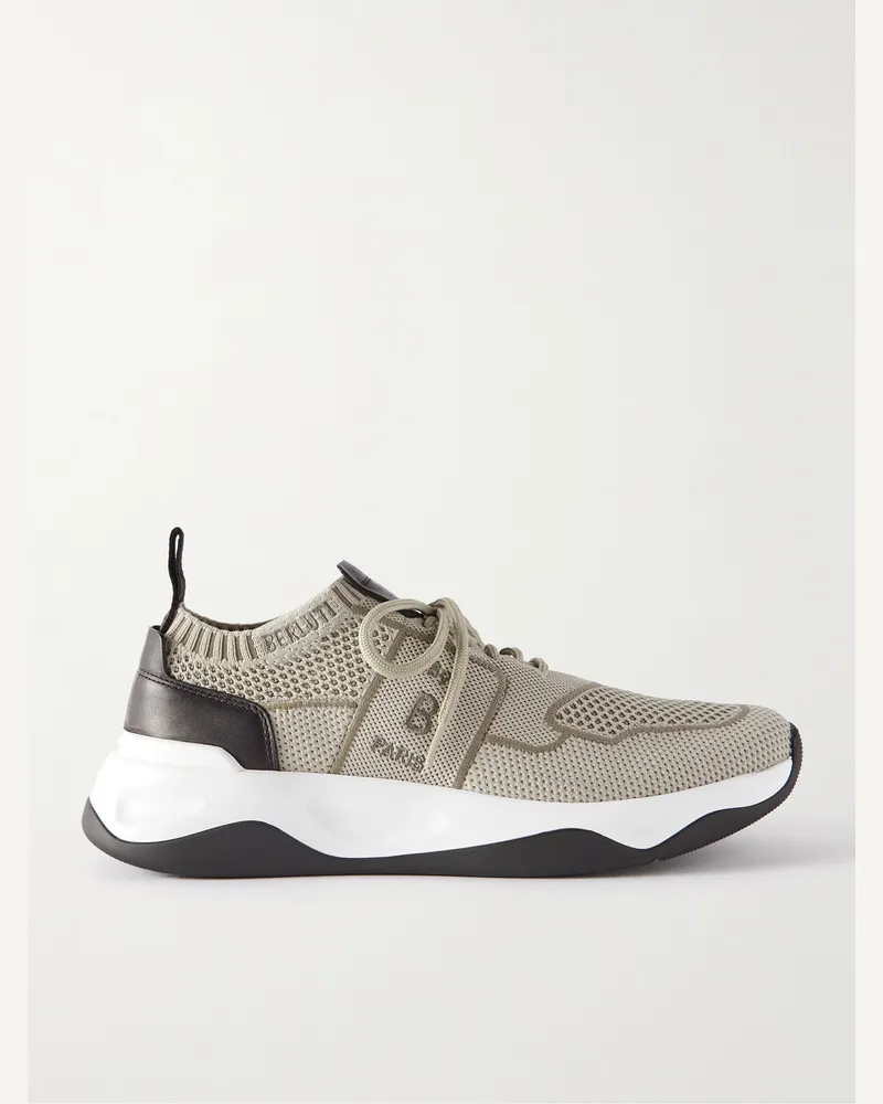 Berluti Shadow Leather-Trimmed Mesh Sneakers Neutrals