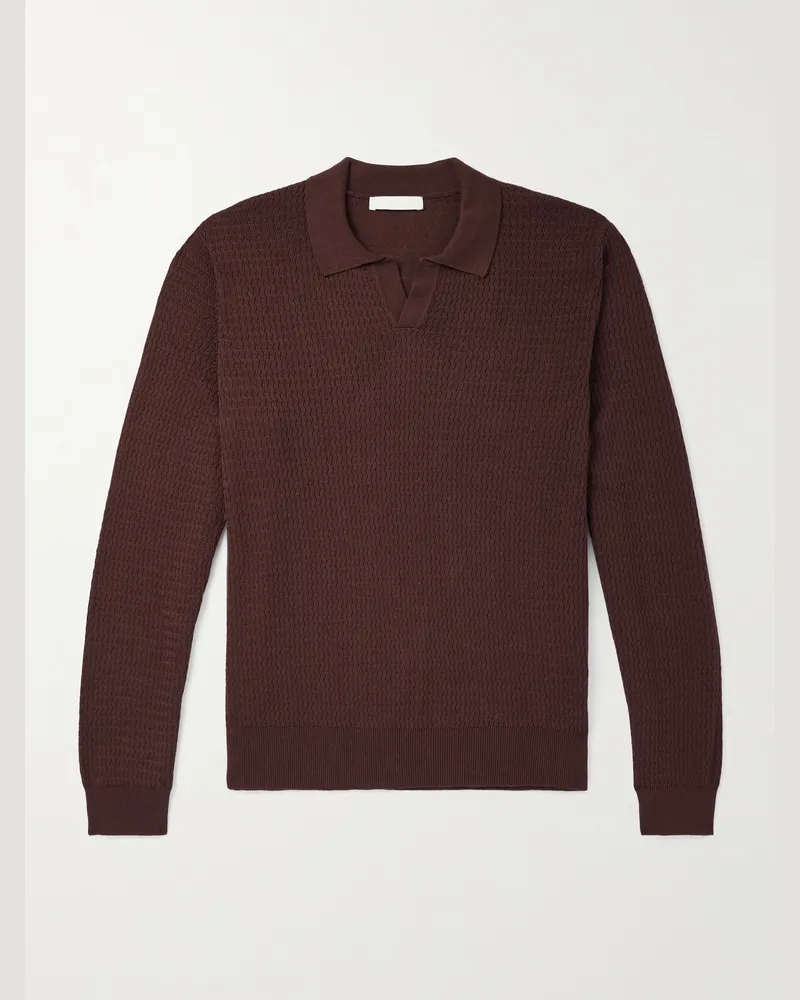 MR P. Pullover aus einer strukturierten Baumwoll-Seidenmischung mit Polokragen Braun