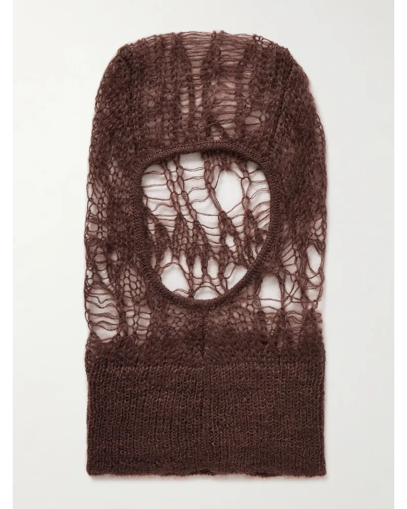 Rick Owens Balaklava aus Lochstrick Braun