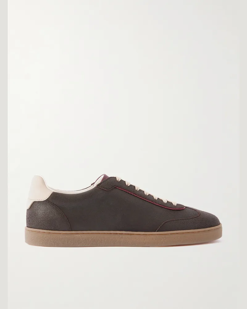 Brunello Cucinelli Coda di Rondine Sneakers aus gewachstem Veloursleder mit Lederbesatz Braun