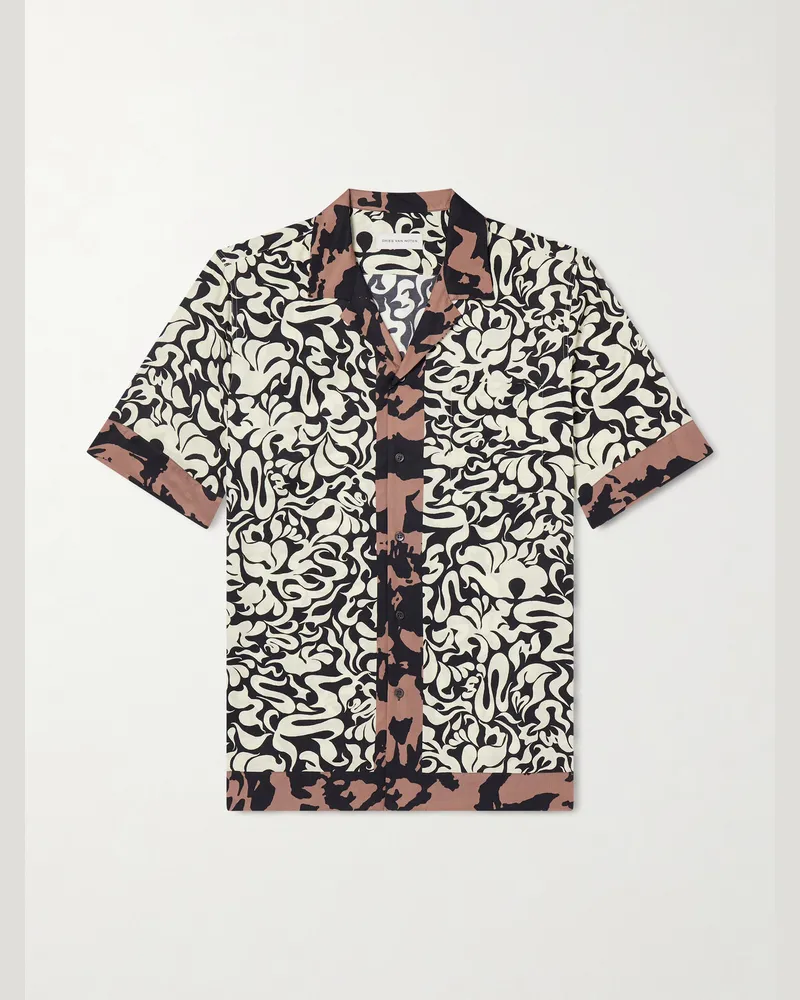 Dries van Noten Hemd aus bedrucktem Satin mit Reverskragen Schwarz