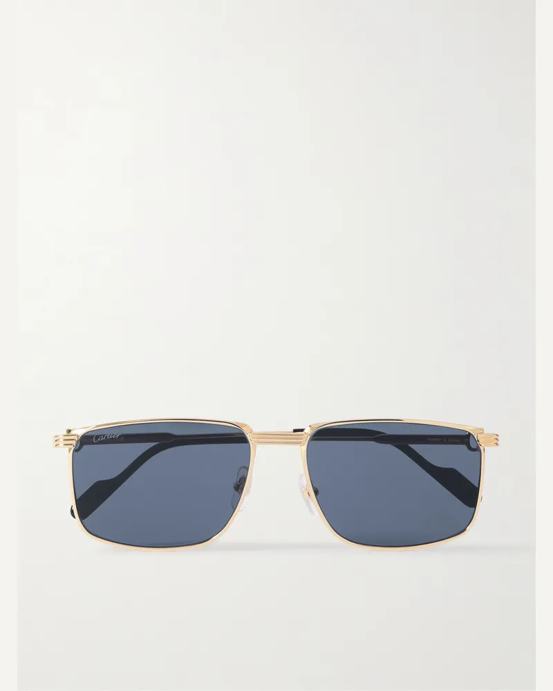 Cartier Première de Cartier goldfarbene Sonnenbrille mit rechteckigem Rahmen Blau