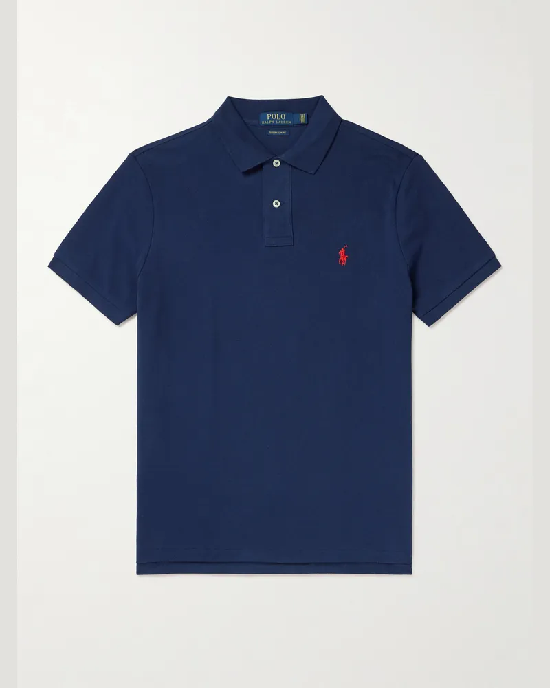 Ralph Lauren Schmal geschnittenes Polohemd aus Baumwoll-Piqué Blau