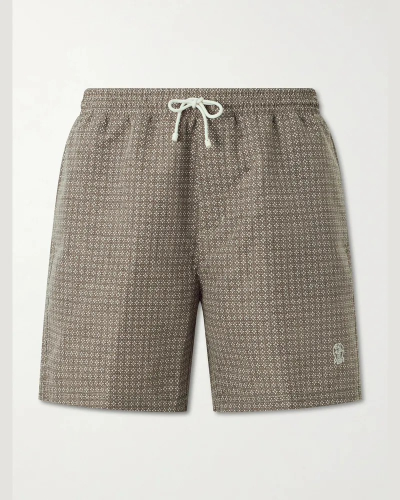 Brunello Cucinelli Straight-Leg Mid-Length Printed Swim Shorts Green